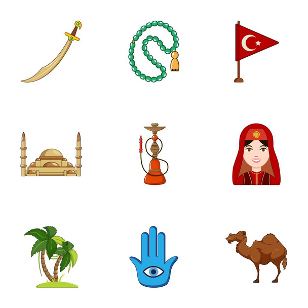 Набор туристических икон Турции, стиль мультфильма
 - Вектор,изображение