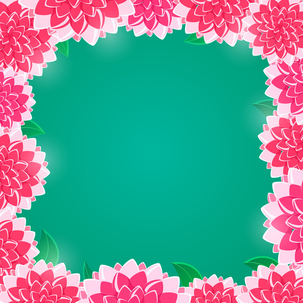 růžové květinové rám s lesklými květy na zeleném pozadí - Vektor, obrázek