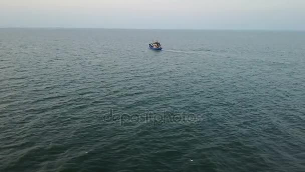Αλιευτικό σκάφος στην θάλασσα. εναέρια έρευνα - Πλάνα, βίντεο