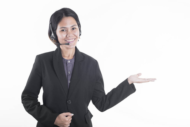 Asia women happy smiling customer support operator with headset  - Φωτογραφία, εικόνα