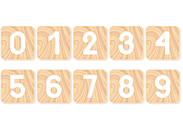 Numbers carved into wooden squares - Vettoriali, immagini