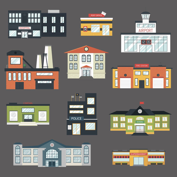 Cartoon government buildings in flat style vector illustration - Vector, Image