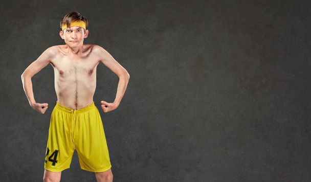 Funny thin naked man in sportswear. - Foto, Imagem