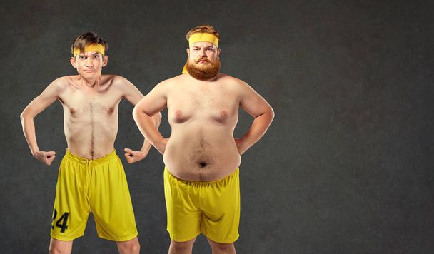 Comical and funny fat and thin athletes - Foto, Imagem
