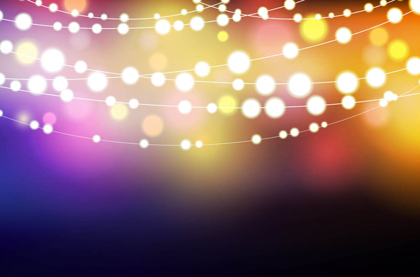 Decoratieve achtergrond met gloeiende string lichten - Vector, afbeelding
