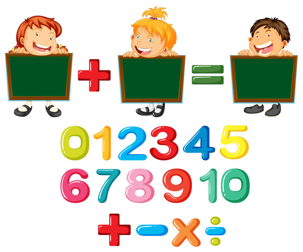 Счастливые дети и числа
 - Вектор,изображение