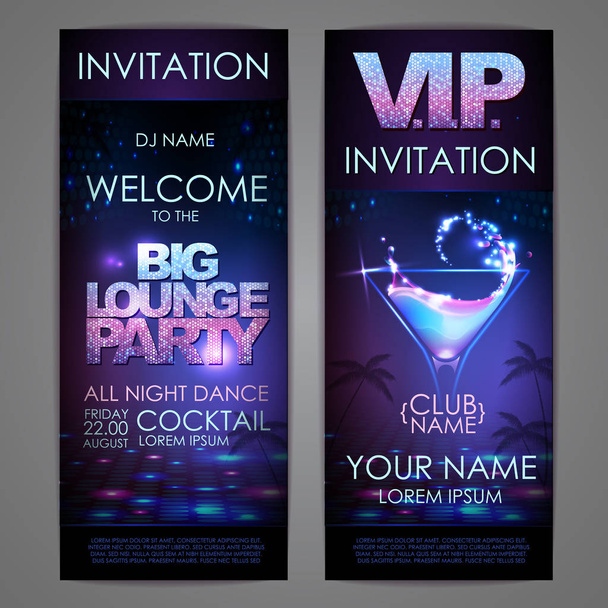 Set van disco achtergrond-banners. Grote lounge cocktailparty poster - Vector, afbeelding