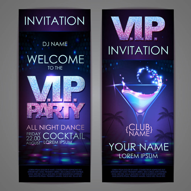 Set of disco background banners. V.I.P. cocktail party poster - Vettoriali, immagini