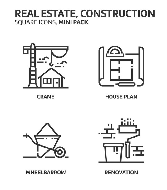 Real estate, square mini icon set. - Vector, Image