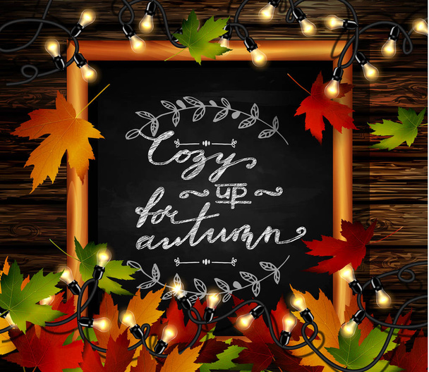 Chalkboard with autumn leaves - Vector, Image