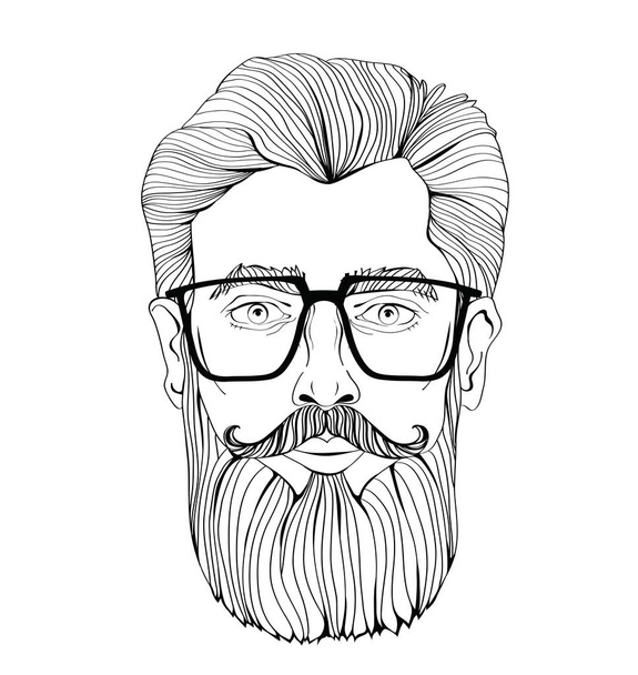 Face of a bearded man with glasses. Vector portrait illustration, isolated on white background. - Vetor, Imagem