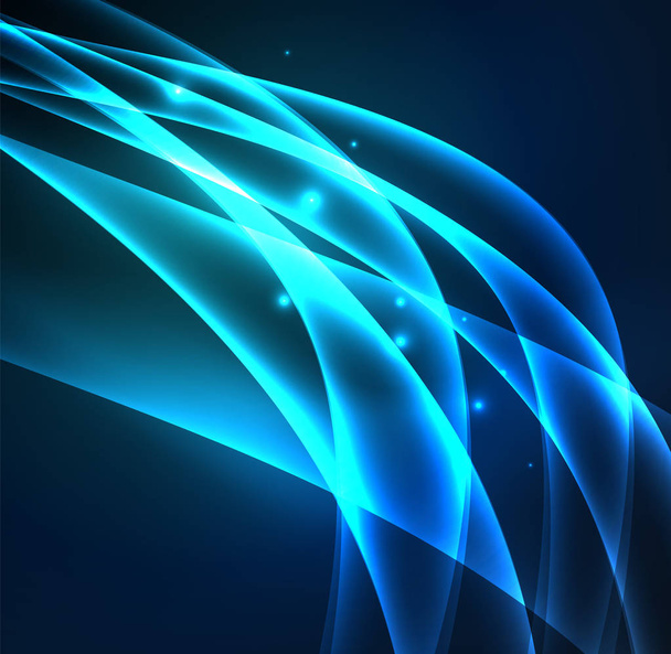 Energy lines, glowing waves in the dark, vector abstract background - Vektor, Bild