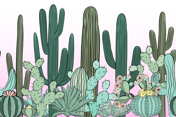 Patrón sin costura con cactus. Bosque de cactus silvestres
 - Vector, Imagen