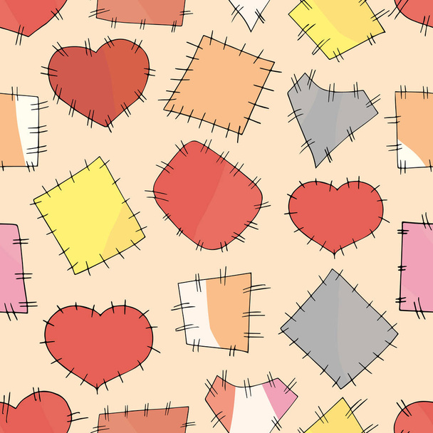 nahtloses Muster aus Herzen, Quadraten, Rechtecken und Ovalen. - Vektor, Bild
