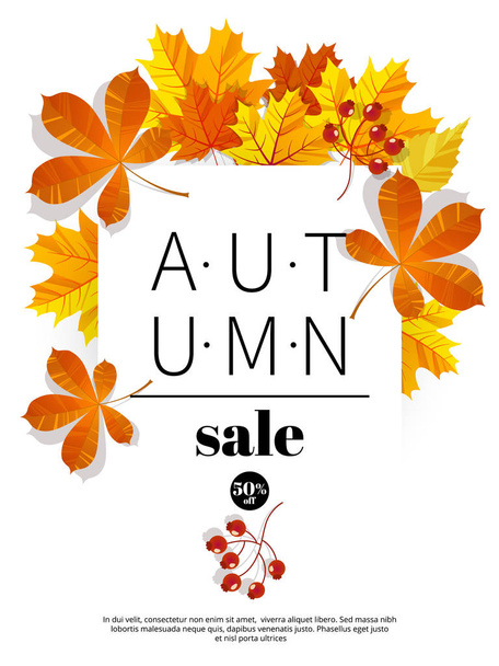 Autumn sales banners for web or print. Fall season sale and discounts banner. Colorful autumn leaves headline and sale invintation on wite background. Vector illustration - Vector, imagen