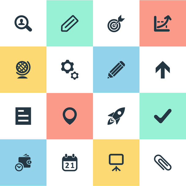 Vector Illustration Set Of Simple Entrepreneurship Icons. Elements Okay, Upward Direction, Process And Other Synonyms Stationary, Pen And Shuttle. - Vector, Image