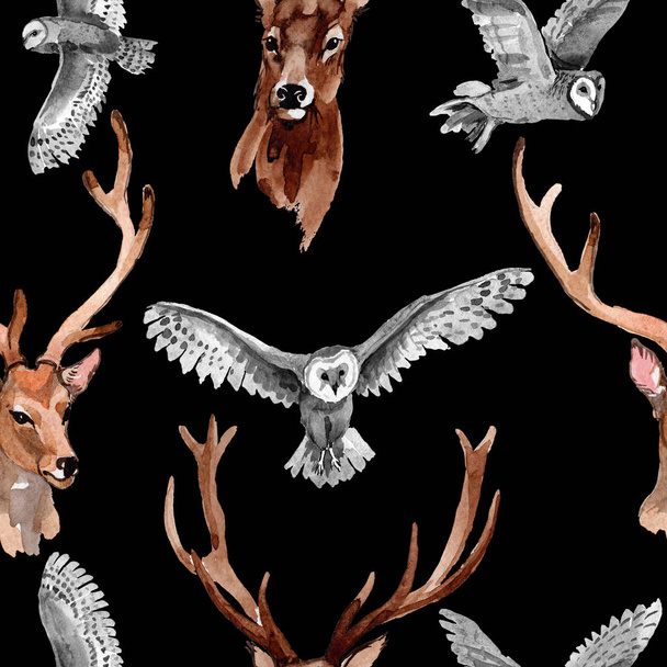Reindeer wild animal pattern in a watercolor style. - Foto, imagen
