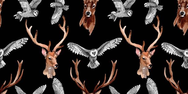 Reindeer wild animal pattern in a watercolor style. - Foto, Bild