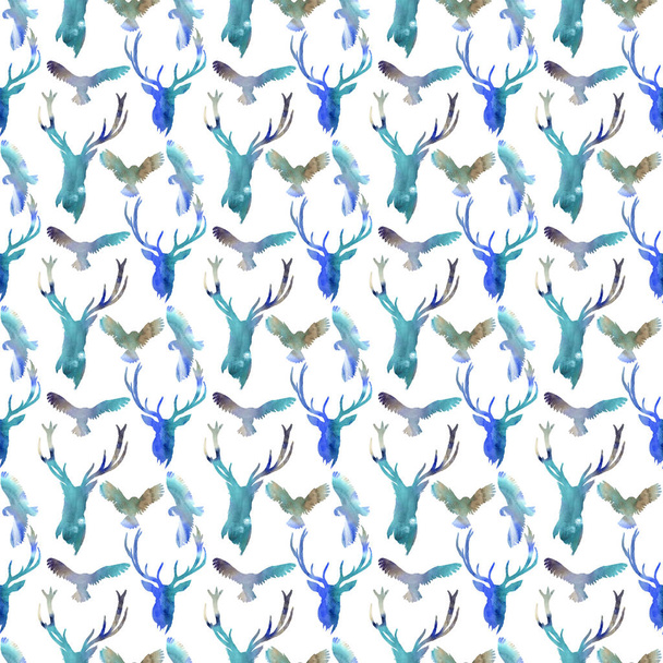 Padrão de animais selvagens renas em um estilo aquarela
. - Foto, Imagem