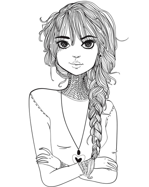 muotokuva nuori nainen pitkät hiukset - Vektori, kuva