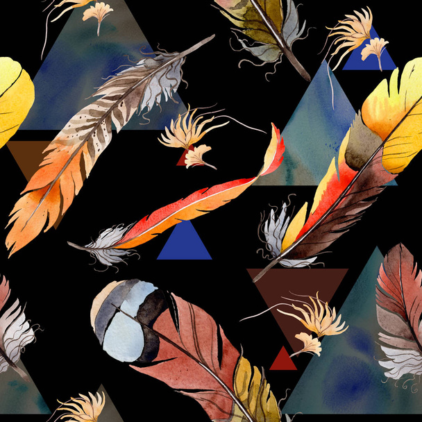 Ακουαρέλα πουλί φτερό μοτίβο από φτερό. - Φωτογραφία, εικόνα