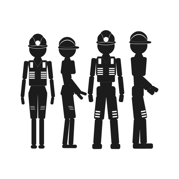 Group of workers Vector black icon on white background. - Vector, Image