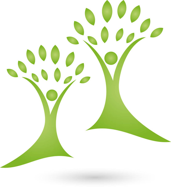 Δύο άνθρωποι όπως δέντρα, φύση και κηπουρός λογότυπο - Διάνυσμα, εικόνα