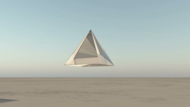 4 к обертання скляний піраміду з неба на землю в пустелі, Sci-Fi світу. - Кадри, відео