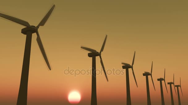 4 k szélmalom turbinák tiszta a Sunrise, zöld szél energia, új erőt. - Felvétel, videó