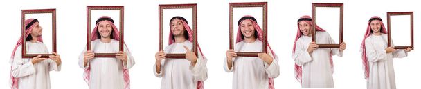 Araber mit Bilderrahmen auf Weiß - Foto, Bild
