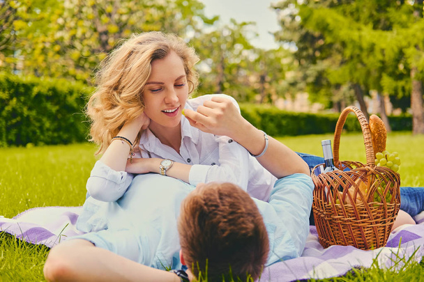 schönes Paar auf einem Picknick - Foto, Bild