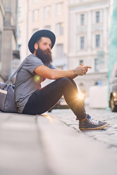 The full body image of bearded hipster   - Photo, Image