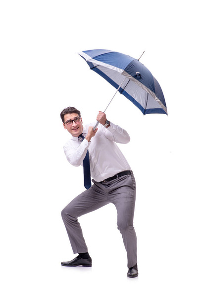Молодий бізнесмен з парасолькою ізольовані на білому
 - Фото, зображення