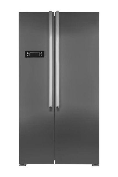 Металлический холодильник на белом фоне
 - Фото, изображение