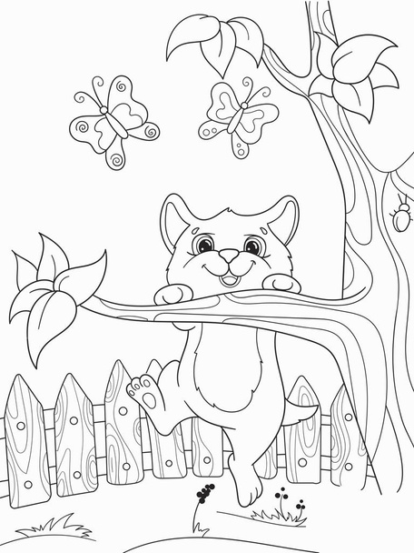Дитяча розмальовка мультяшні друзі тварин у природі. Кошеня і кіт
 - Вектор, зображення