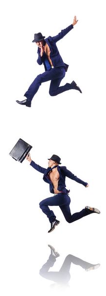 Jumping businessman isolated on white - Фото, изображение