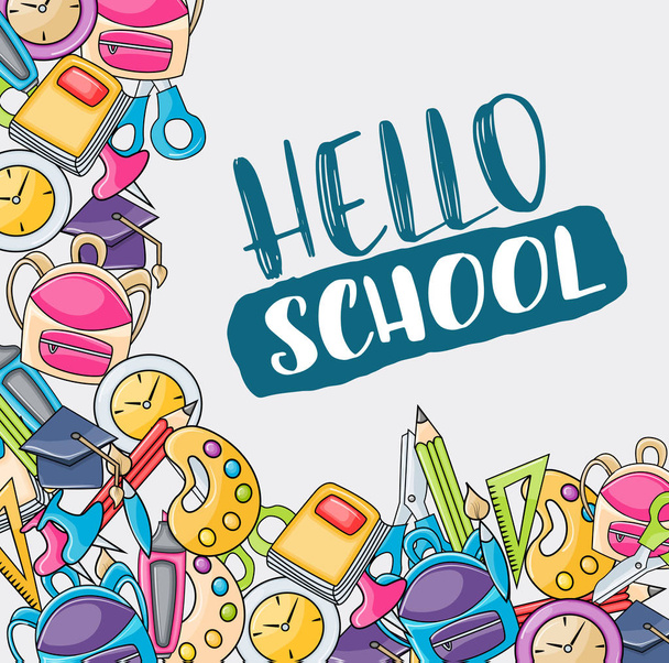 Hola escuela doodle clip arte tarjeta de felicitación
 - Vector, imagen