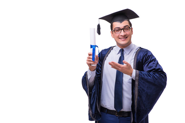 Jeune homme étudiant diplômé isolé sur blanc - Photo, image