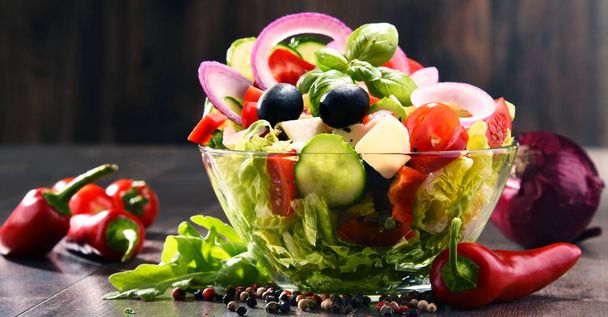 Composition with vegetable salad bowl. Balanced diet - Photo, Image