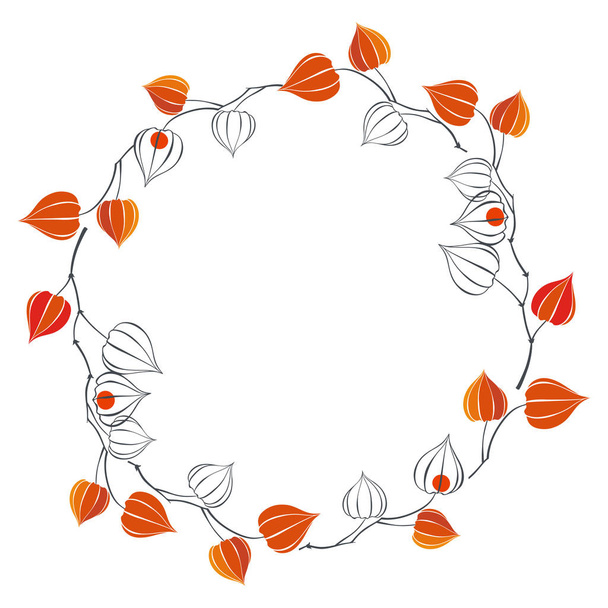 round wreath with physalis - Διάνυσμα, εικόνα