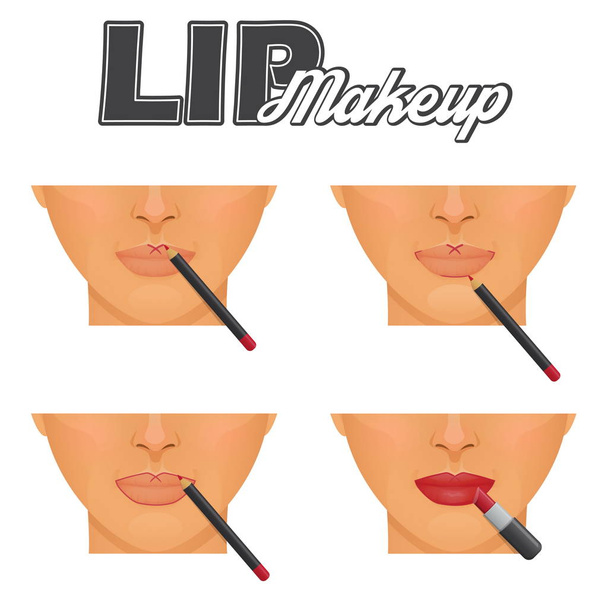Perfect lips make-up tutorial - Vector, Image