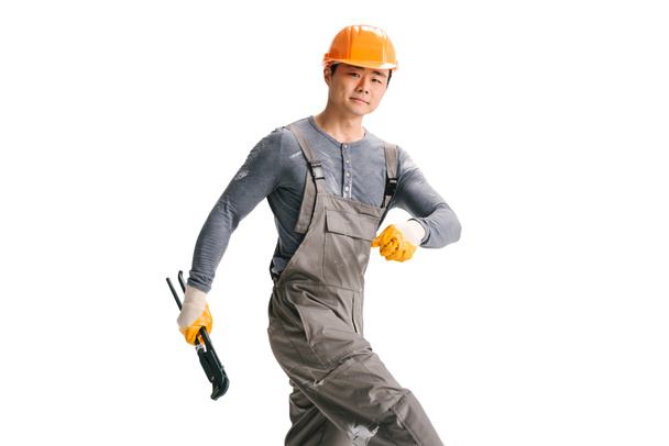 construction worker with pipe wrench - Foto, Imagem