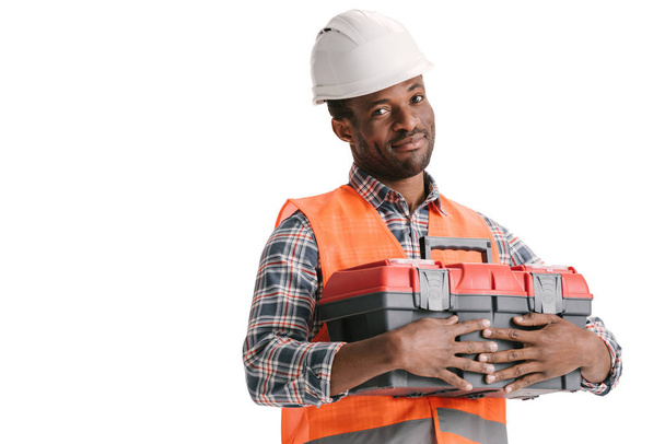 construction worker with toolbox - Φωτογραφία, εικόνα