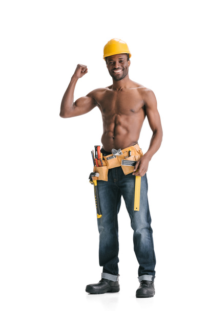shirtless knappe afro bouwer - Foto, afbeelding