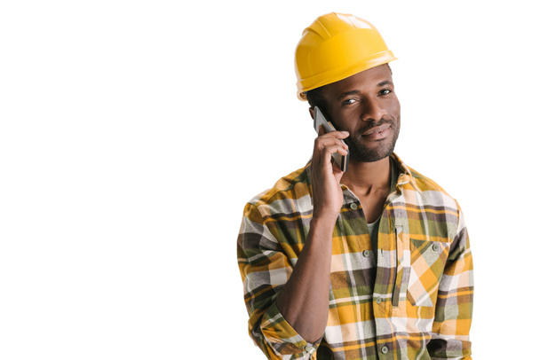 εργαζόμενος κατασκευή μιλώντας από τηλεφώνου - Φωτογραφία, εικόνα