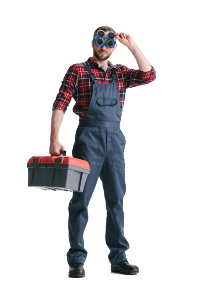 trabajador de la construcción con caja de herramientas
 - Foto, imagen