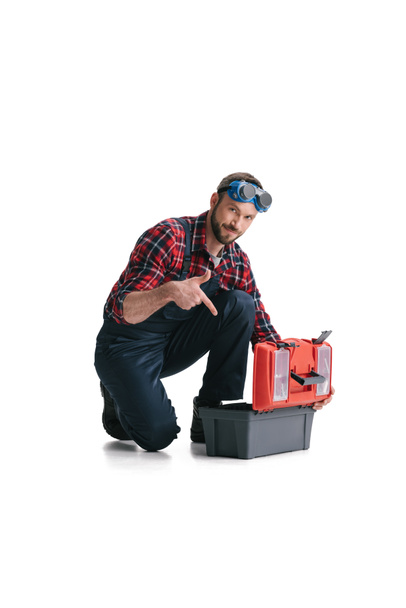 trabajador de la construcción con caja de herramientas
 - Foto, Imagen