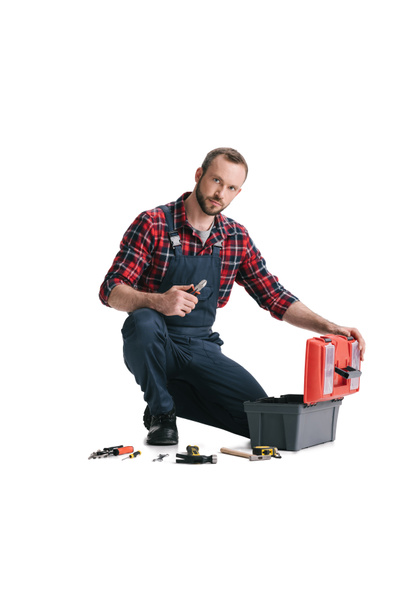 construction worker with toolbox - Fotoğraf, Görsel