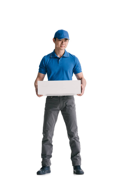 jovem asiático courier com branco caixa
 - Foto, Imagem