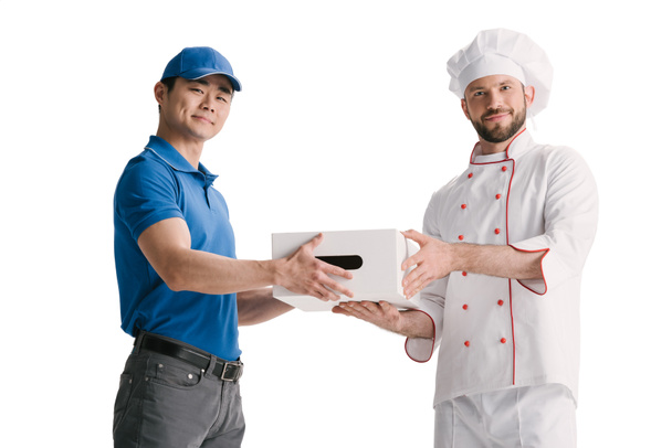 asian courier and making delivery for chef - Photo, Image